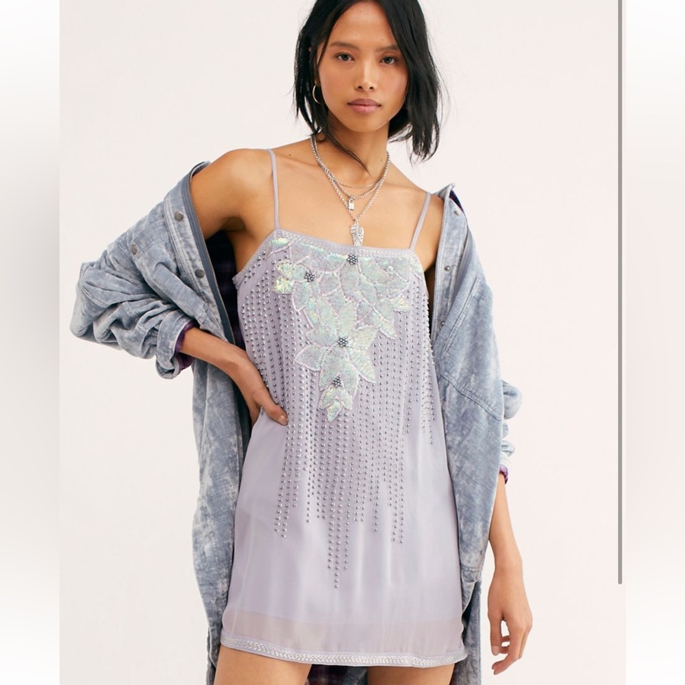 Free People Crystal Visions Mini Dress in Blue Crush